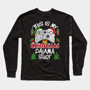 This is My Christmas Pajama Santa Hat Gamer Video Game Games Long Sleeve T-Shirt